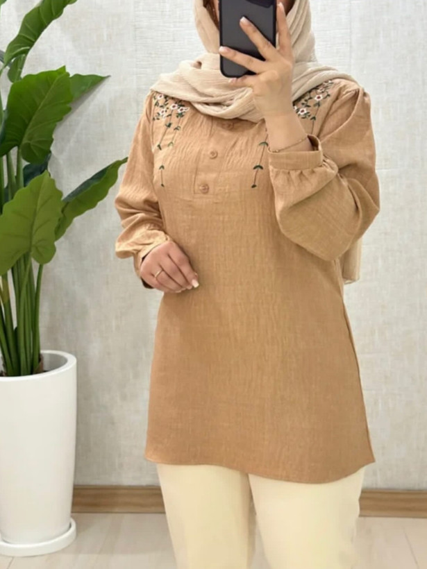 تونیک زنانه گلدوزی ( شومیز مانتویی جلو بسته)