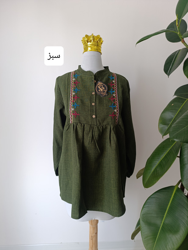 شومیز مانتویی تونیک گلدوزی زنانه جلو دکمه