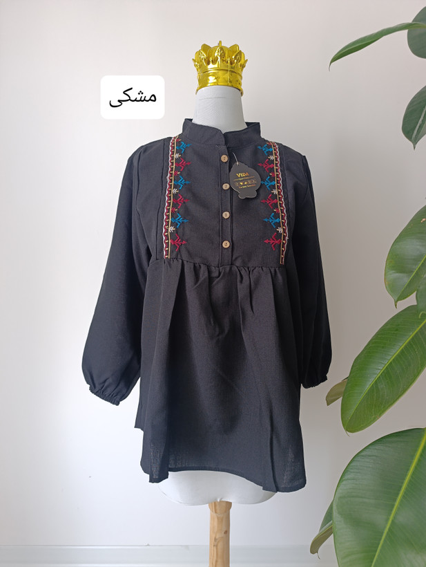 شومیز مانتویی تونیک گلدوزی زنانه جلو دکمه