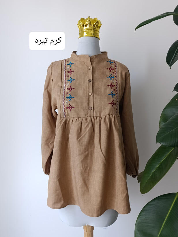 شومیز مانتویی تونیک گلدوزی زنانه جلو دکمه