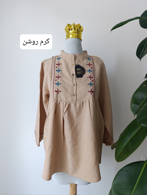 شومیز مانتویی تونیک گلدوزی زنانه جلو دکمه